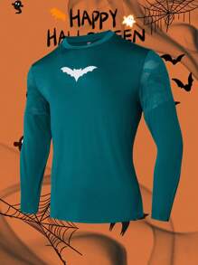 Manfinity Running Boyfriend-Stil Herren Rundhals Langarm bedrucktes lässiges Sport T-Shirt & Trägershirt Set, minimalistisches Design, Halloween - Graublau - Übersicht 3