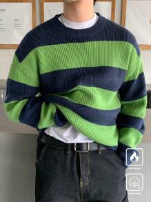 Manfinity CasualKnits Men's Casual Drop Shoulder Striped Knit Sweater For Autumn/Winter - Multicolor - View 5