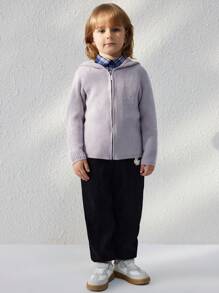 Blossori Youth Boy Solid Color Front Zipper Long Sleeve Minimalist Hoodie