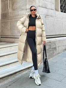 EURMUSE Women's Long Down Jacket With Front Zipper, Warm Winter Outerwear - Beige - View 5