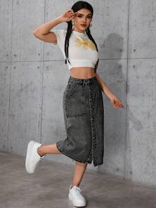Women's Casual Fitting A-Line Skirt With Pockets, Gray, Versatile For Spring/Summer, Suitable For Valentine's Day, Pride, 4th Of July, Teacher Outfits, Vacation Wear - Grey - View 6