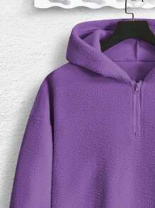 Manfinity Homme Loose Men's Letter Patched Half Zip Up Teddy Sweatshirt - Purple - View 3