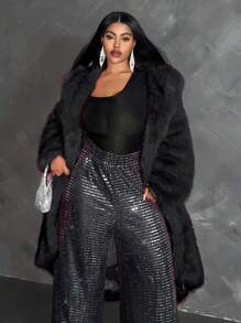 Maweii 大码女式连帽蓬松内衬保暖长款大衣，适合冬季 - 黑色 - 查看 6