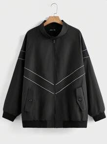 Manfinity VCAY Plus Size Men's Loose Fit Harrington Jacket, Lightweight Woven, Glowing Design, Long Sleeve Outerwear Street Wear Long Sleeve Jacket, For Friends, Husband, Boyfriend Gifts, For Fall Winter - Multicolor - View 2