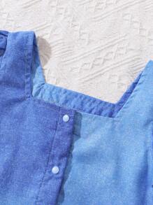 2pcs Baby Girls' Ombre Square Collar Long Sleeve Top And Elastic Waist Skirt Set