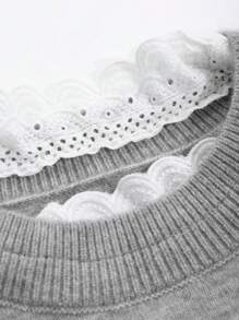 DAZY Women's Solid Color Splice Long Sleeve Casual Pullover Sweater,Fall Clothes - Grey - View 4