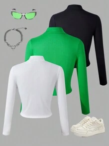 Bộ 3 áo thun dài tay cổ lọ thường ngày cho bé gái tuổi mới lớn - Nhiều màu - Xem 2