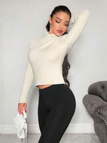 Zolique Women's White Christmas Sweater Long Sleeved High Neck Winter Clothes Knit Pullover Fall Outfit