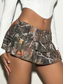 EgrlEra 女士 Y2K 性感风格枫叶迷彩印花迷你裙，适合秋冬 Y2K - 彩色 - 查看 5