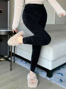 DAZY Fluffy Jacquard Elastic Cuff Slim Fit House Pants Fall,Winter Pajama - Black - View 8