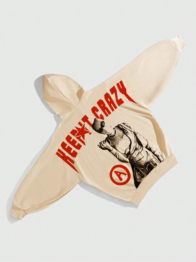 Street Life Sudadera con capucha con cremallera, cordón y estampado de figura y letra casual para hombre, para primavera y otoño