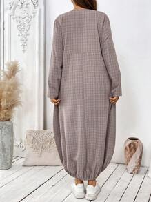 SHEIN LUNE Women's Asymmetrical Hem Plaid Print Christmas Long Dress