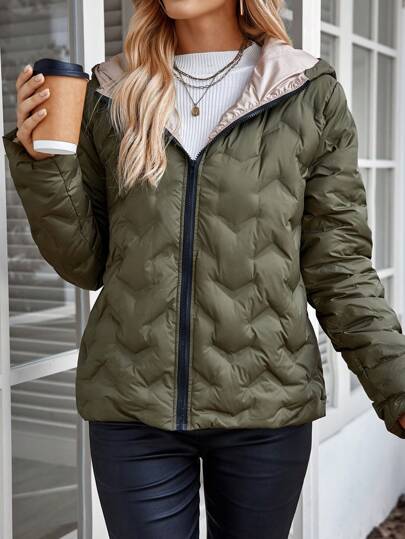 EMERY ROSE New Women Plain Color Hooded Front Zipper Jacket, Winter