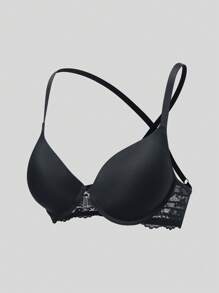 Sexy Lace Splicing Front Closure Padded Push Up Seamless Wireless Bra - Black - View 3