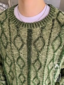 Manfinity CasualKnits Jersey de cuello redondo de manga larga con bloque de color a cuadros minimalista para hombre, informal para uso diario, salir, amigos - Verde - Ver 4