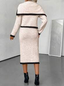 Chiquease Set de 2 piezas para mujer: Elegante cárdigan con ribete de contraste de color + Suéter y falda de punto, otoño/invierno