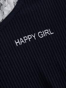SHEIN MOD Camiseta azul marino linda con botones contrastantes en el frente con encaje, camiseta de otoño, camiseta de estilo universitario, camiseta casual, top para salir de princesa para mujer