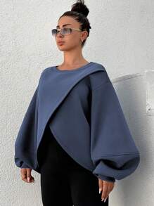 RueChic Solid Drop Shoulder Wrap Sweatshirt - Dark Grey - View 4