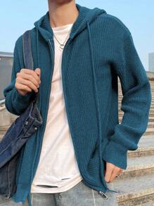 Manfinity Hypemode Men's Plain Front Zip Long Sleeve Minimalist Hoodie, Casual Daily Wear