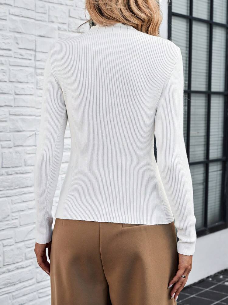 Women's Solid Stand Collar Ribbed Knit Long Sleeve Slim Fit Sweater