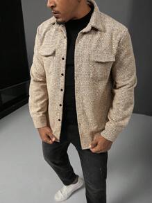 Manfinity Homme Plus Size Men Casual Button Front Patch Pocket Shacket For Outing, Autumn - Multicolor - View 5