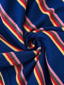 SHEIN EZwear Plus Size Autumn Casual Colorblock Striped Fitted Long Sleeve T-Shirt - Multicolor - View 6