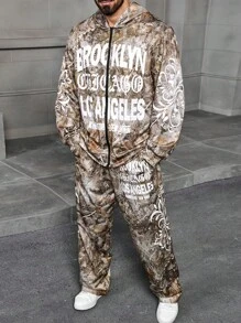 Manfinity LEGND Bộ áo nỉ dài tay có mũ trùm đầu in chữ và quần nỉ cỡ lớn cho nam - Nhiều màu - Xem 3