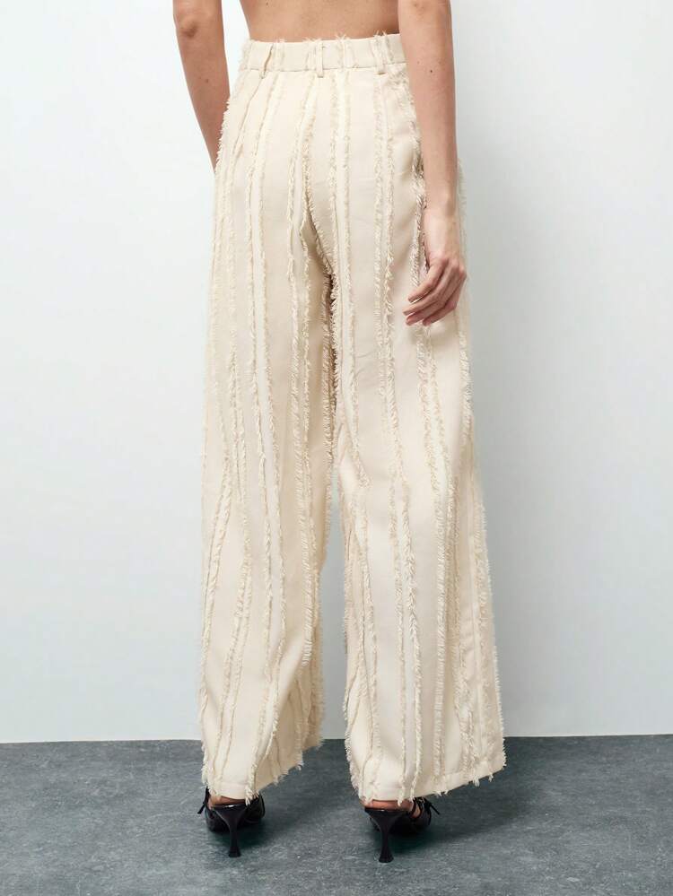 SHEIN Maija 여성용 우아한 솔리드 컬러 프린지 헴 미니멀리스트 디자인 캐주얼 롱 팬츠, 가을/겨울 시즌에 적합