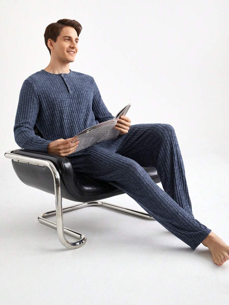 Men's Minimalist Long Sleeve Top And Pants Loungewear Set, Comfortable Homewear, Fall Winter Clothes, Fluffy Pajama, Cozy