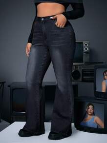 SHEIN ICON Quần Jeans Đơn Giản Thường Ngày Cho Nữ Cỡ Lớn - màu đen - Xem 3