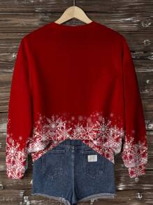 SHEIN LUNE 休闲简约圣诞图案印花圆领宽松女式连帽衫运动衫，适合秋冬季 - 彩色 - 查看 2