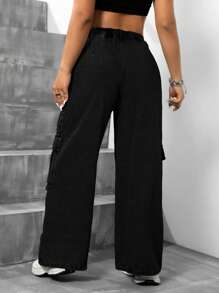 SHEIN ICON 大码宽松直筒保暖内衬工装男友牛仔裤感恩节圣诞节女士秋冬季牛仔裤