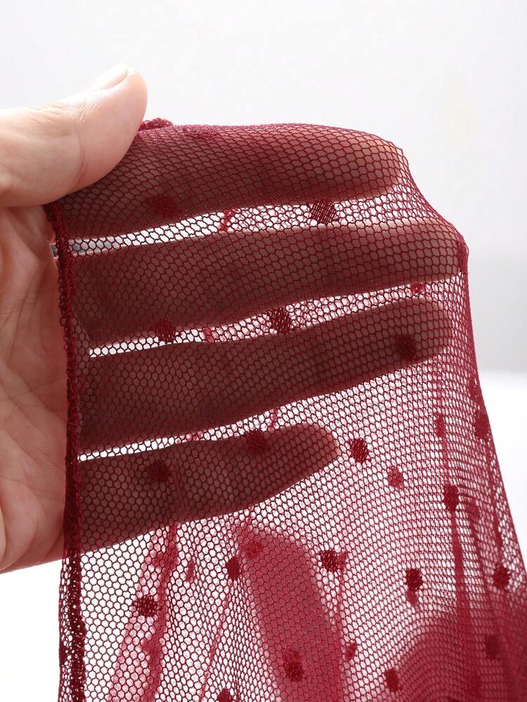 Romantic Mesh & Lace Splice Ruffle Trim Backless Slip Dress Pajama Red Women Dresses Valentine's Day
