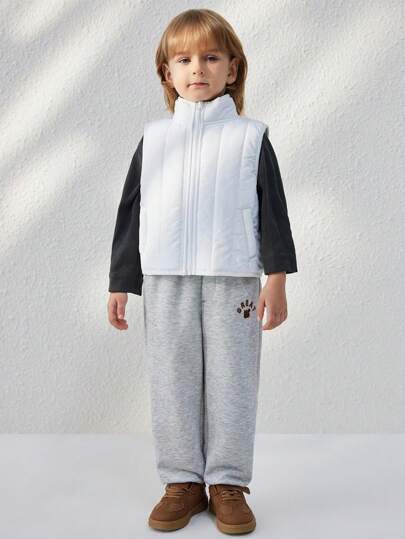 Blossori Chaleco acolchado holgado de beige elegante con cremallera para niños pequeños, para otoño/invierno