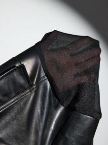 Luenia Vidal Chaqueta corta minimalista y casual de mujer diseñada con cremallera frontal, de manga larga en PU y organza, ideal para fiesta, vacaciones, primavera, festival, Ibiza