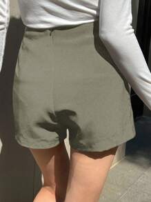 DAZY Women Solid Color Minimalist Casual Shorts - Olive Green - View 2