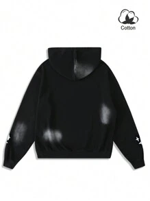 Manfinity EMRG Men's Long Sleeve Letter Print Minimalist Hoodie, Casual For Daily Wear - Black - View 6