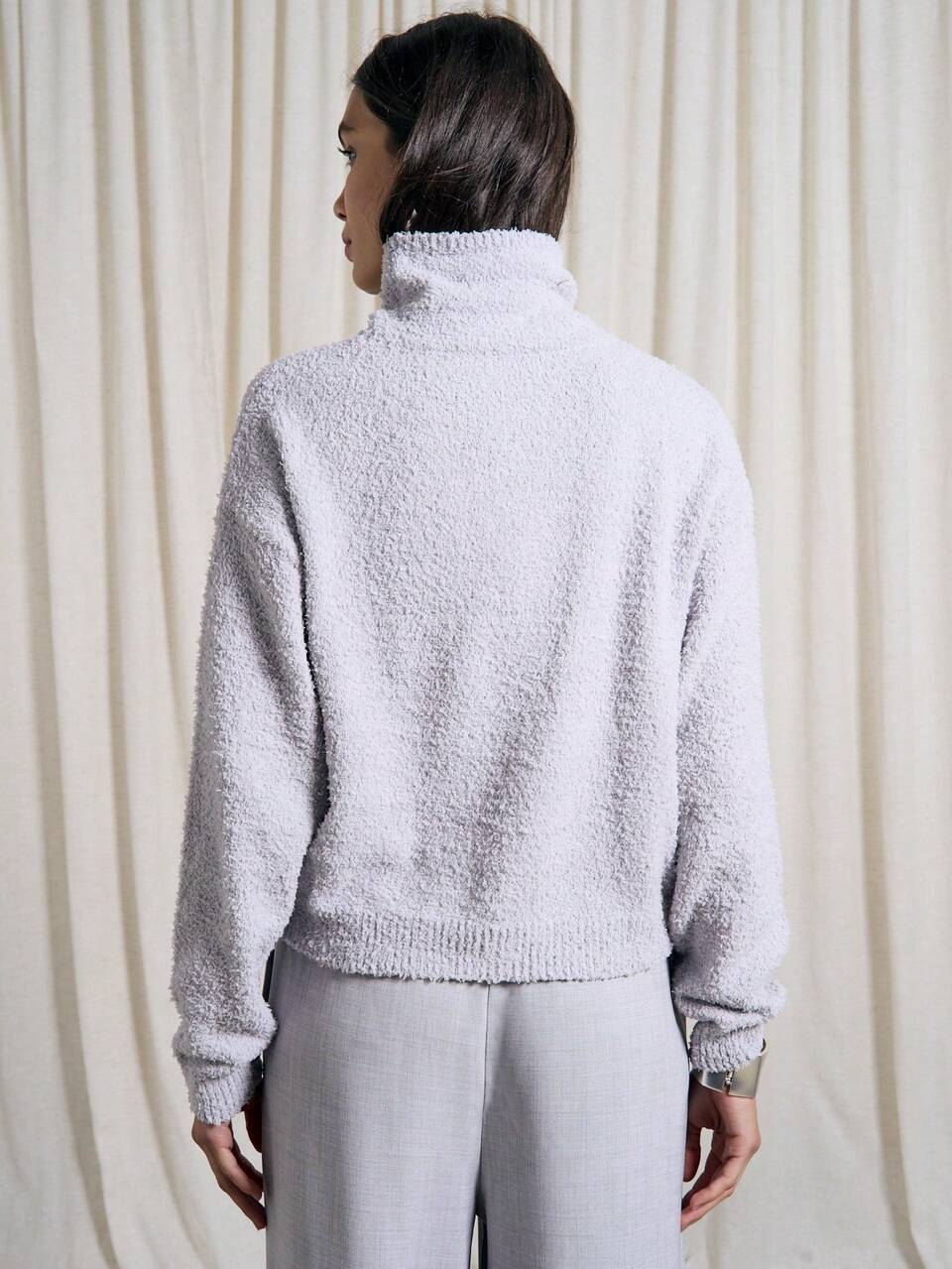 Cozy Brushed Knit Fleece Turtleneck Cropped Sweater