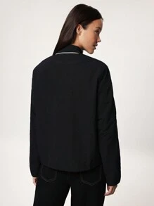 Forever 21 Women Spring Autumn Stand Collar Long Sleeve Colorblock Casual Jacket - Black - View 2