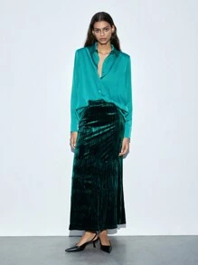 Maija Blusa casual de mujer de satén de color verde turquesa elegante, apropiada para primavera y verano - Verde Oscuro - Ver 2