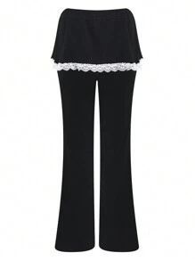 Quần legging dài loe ren hoa thời trang trơn màu đen cho bé gái tuổi teen - màu đen - Xem 2
