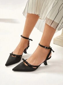 CUCCOO CHICEST Women's Pointed Toe Bowknot Thin High Heel Pumps Fall - Black - View 7