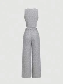 SHEIN MOD Conjunto de traje elegante para mujer con chaleco y pantalón de pierna recta en color negro y blanco para otoño/invierno - Blanco y Negro - Ver 2