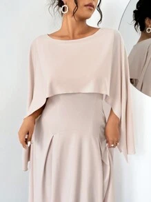DreamSkyne Plus Size Women Elegant Solid Color Fish Tail Hooded Cape Midi Dress Maxi Women Outfit - Baby Pink - View 3