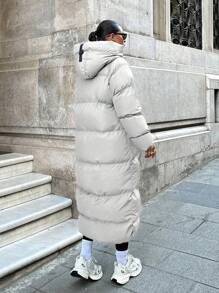 EURMUSE Contrast Zip And Puller Detailed, Keep Warming Feature Long Line Puffer Winter Coat - White - View 2