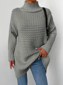 EURMUSE Plus Size Women's Solid Color Minimalist Everyday Turtleneck Fall Sweater - Grey - View 4