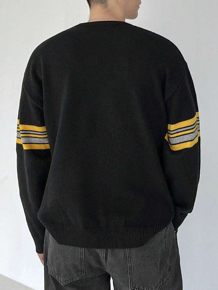 Men's Letter Splicing Sleeve Sweater, Autumn Business Attire