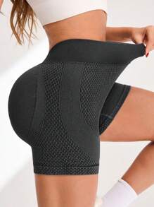 Schwarze matte nahtlose Sport-Shorts mit breitem Bund
