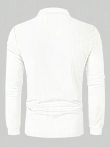 Manfinity Homme Camisa polo de media cremallera de manga larga, unicolor, casual y versátil - Blanco - Ver 2