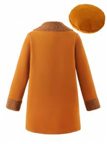 Áo khoác trùm đầu dài tay có cổ lông và tay áo cho bé gái tuổi mới lớn - màu nâu - Xem 2